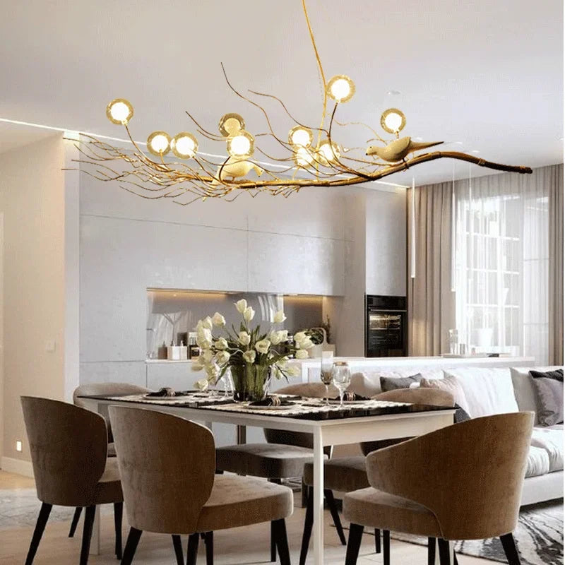 Retro Iron Branch Led Pendant Chandeliers Nordic Dining Room Chandelier Lighting Bird Nest LED Hanging Lights Fixture