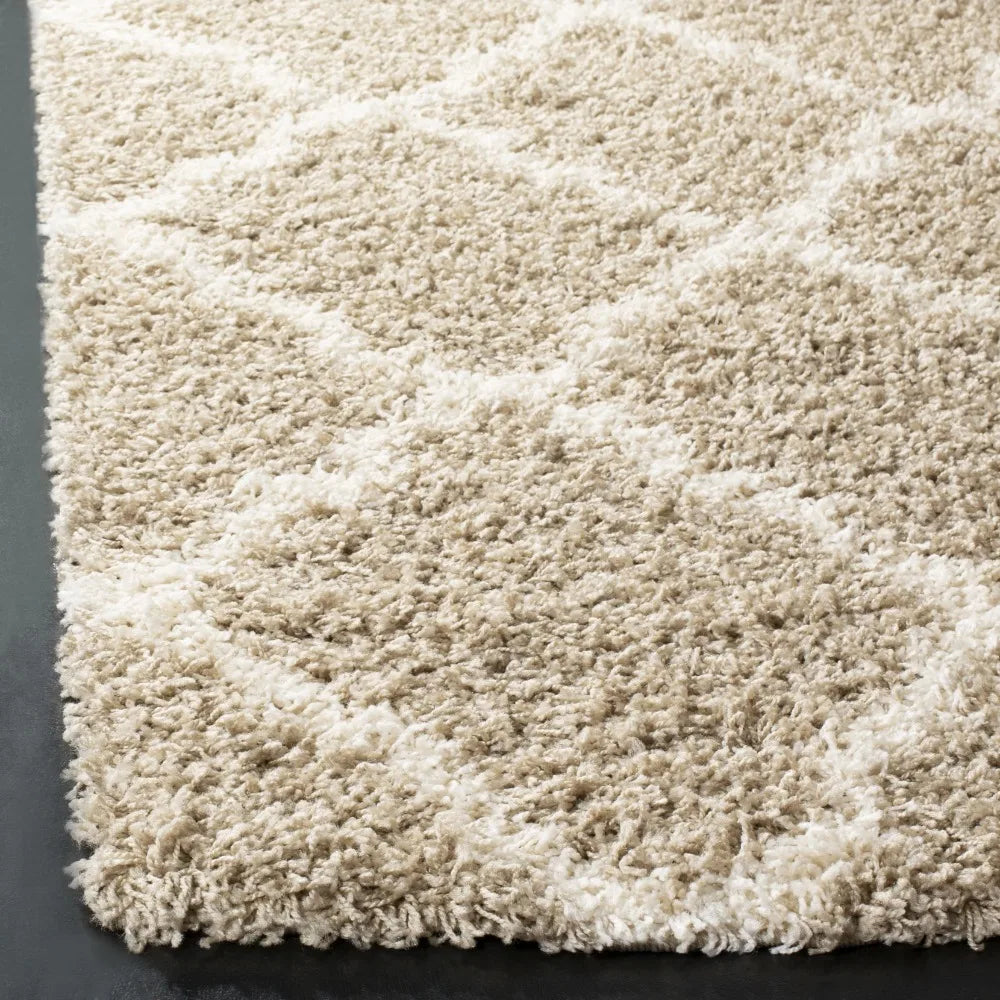 Geometric Plush Shag Runner Rug, Beige/Ivory, 2'3" x 6'